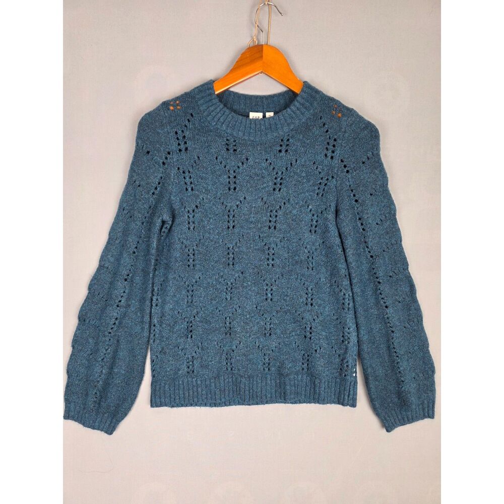 Gap Peacock Blue Sweater Balloon Sleeves Size XS Open Knit Preppy Warm Winter